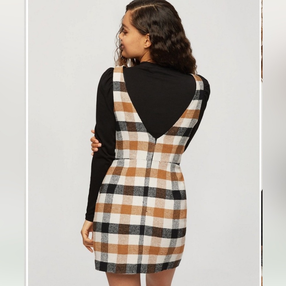 Miss Selfridge Camel Check Pinafore Dress Jumper Petite XS UK 8 US 4 - Picture 4 of 12